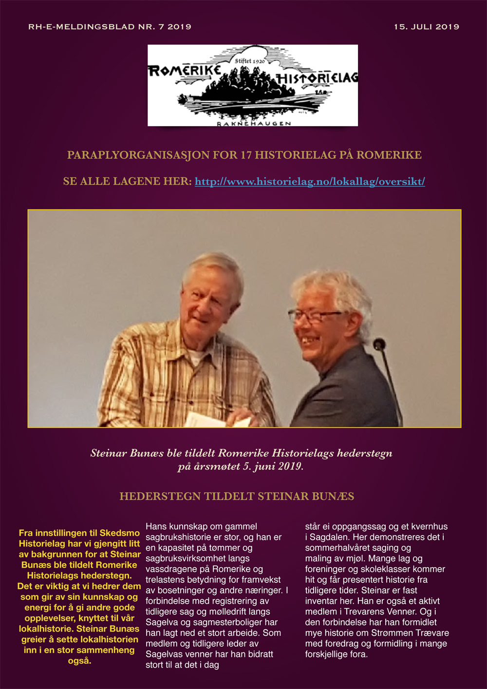 Romerike Historielags meldingsblad nr. 7 - 2019