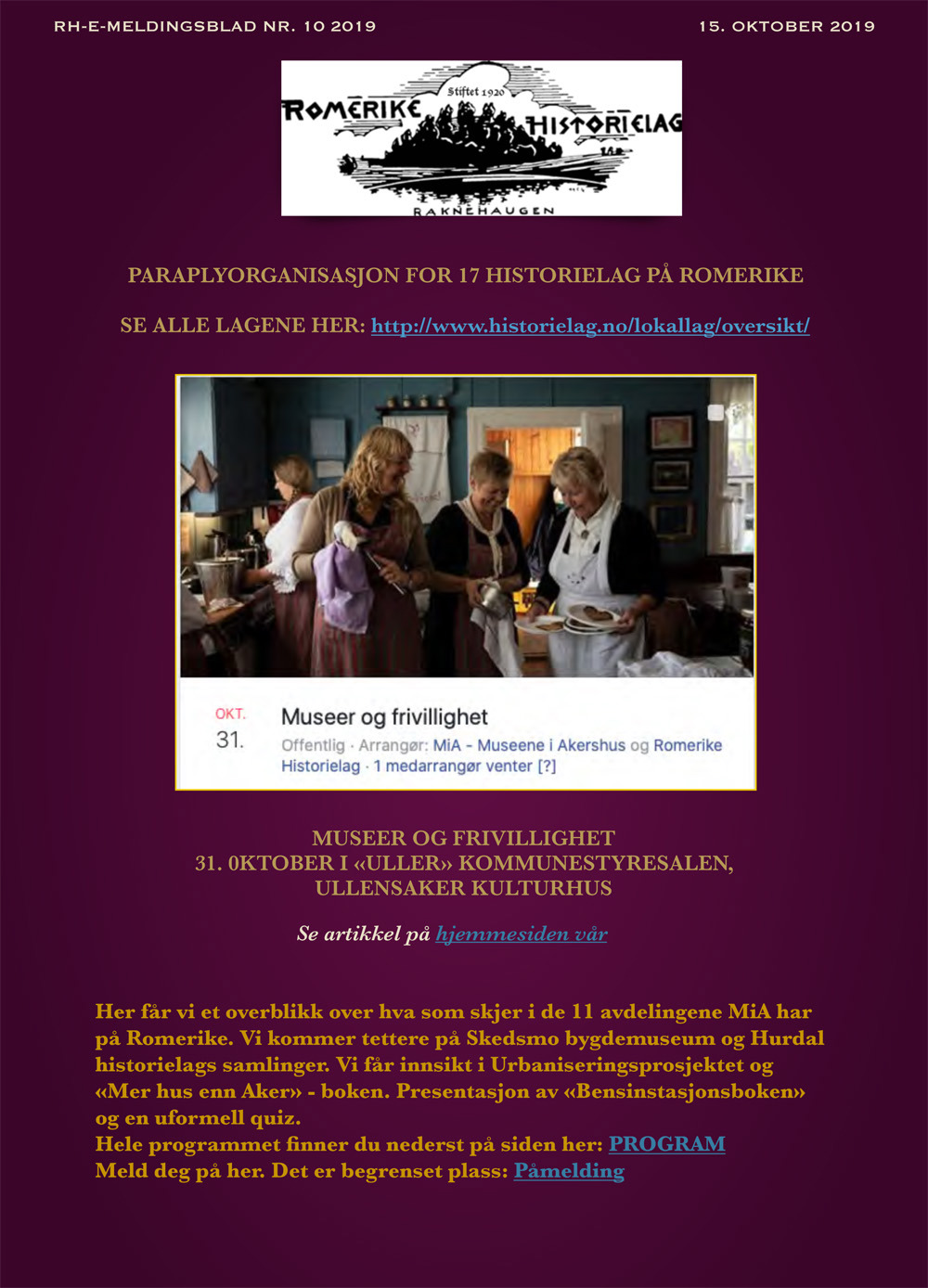 Romerike Historielags meldingsblad nr. 10 - 2019