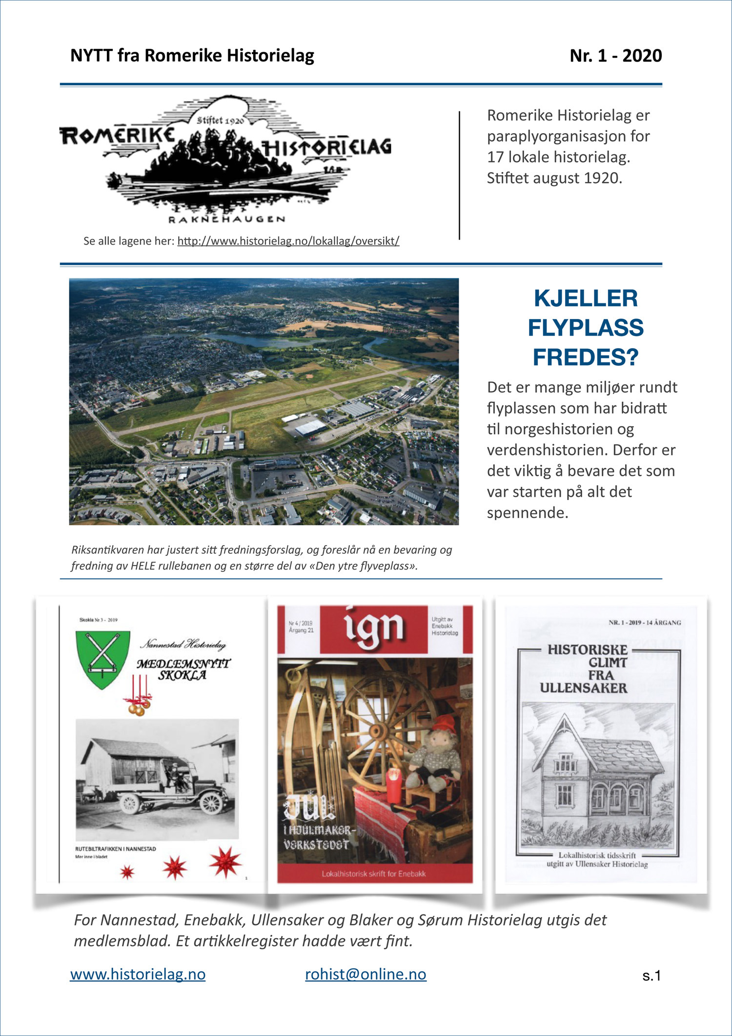 «NYTT fra Romerike Historielag» nr.  1 – 2020