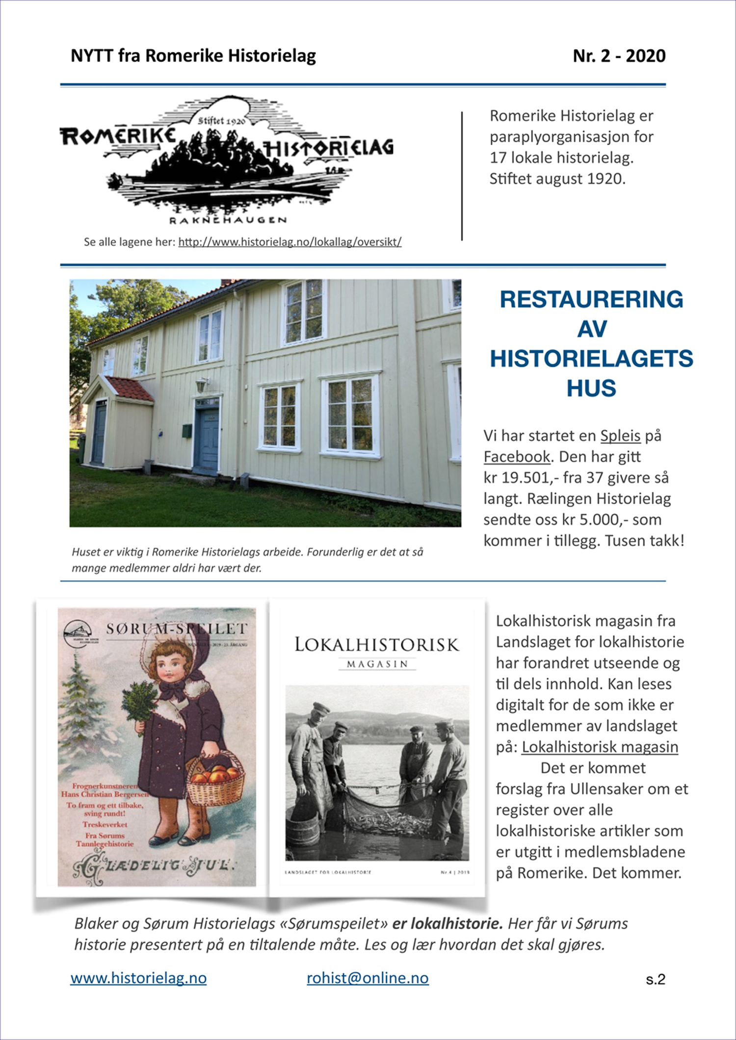 «NYTT fra Romerike Historielag» nr. 2 – 2020