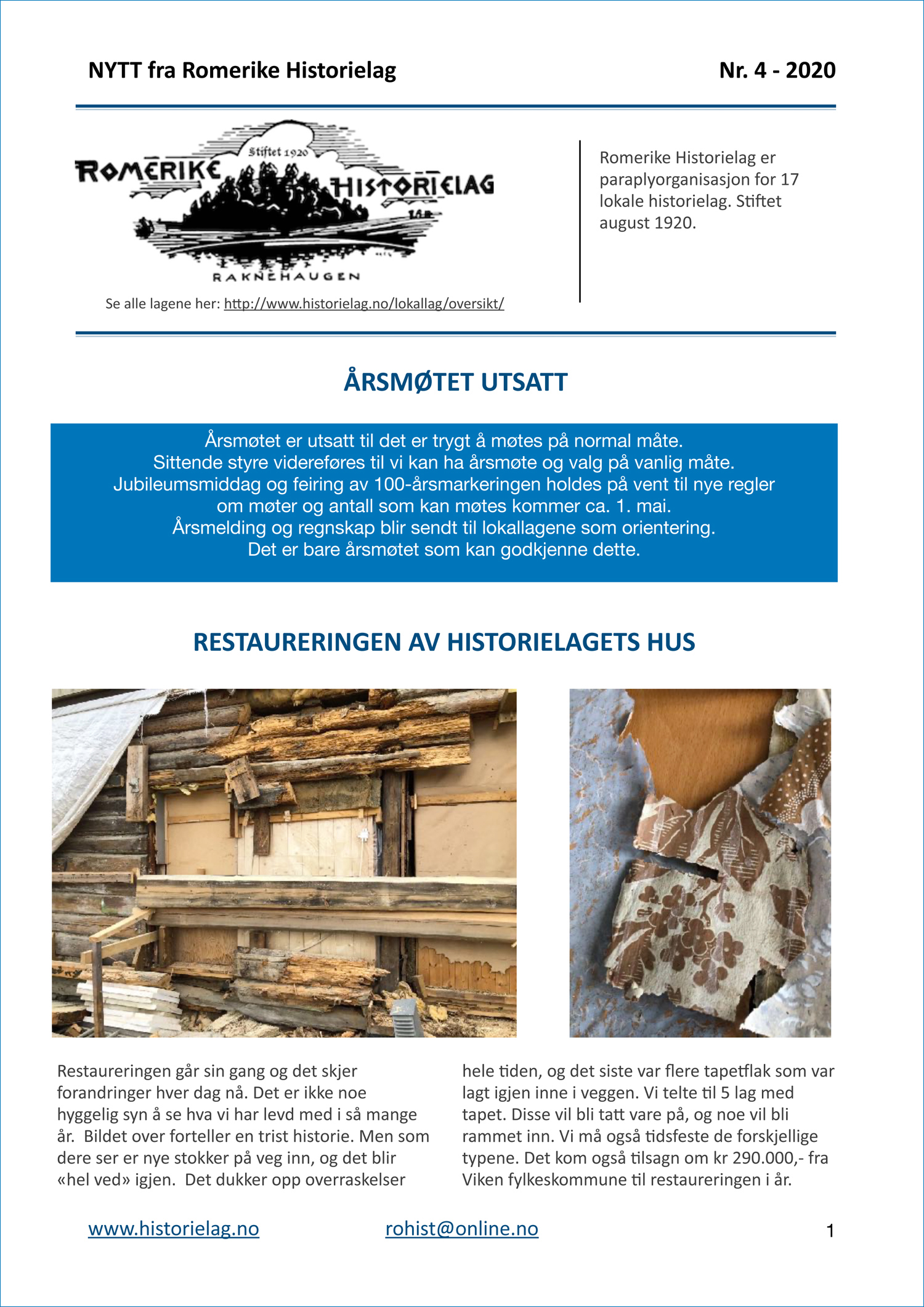«NYTT fra Romerike Historielag» nr. 4 – 2020
