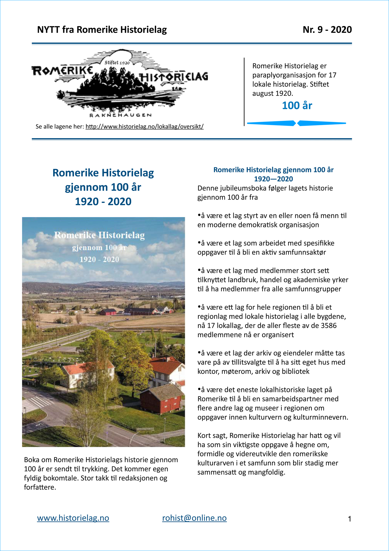 «NYTT fra Romerike Historielag» nr. 9 – 2020