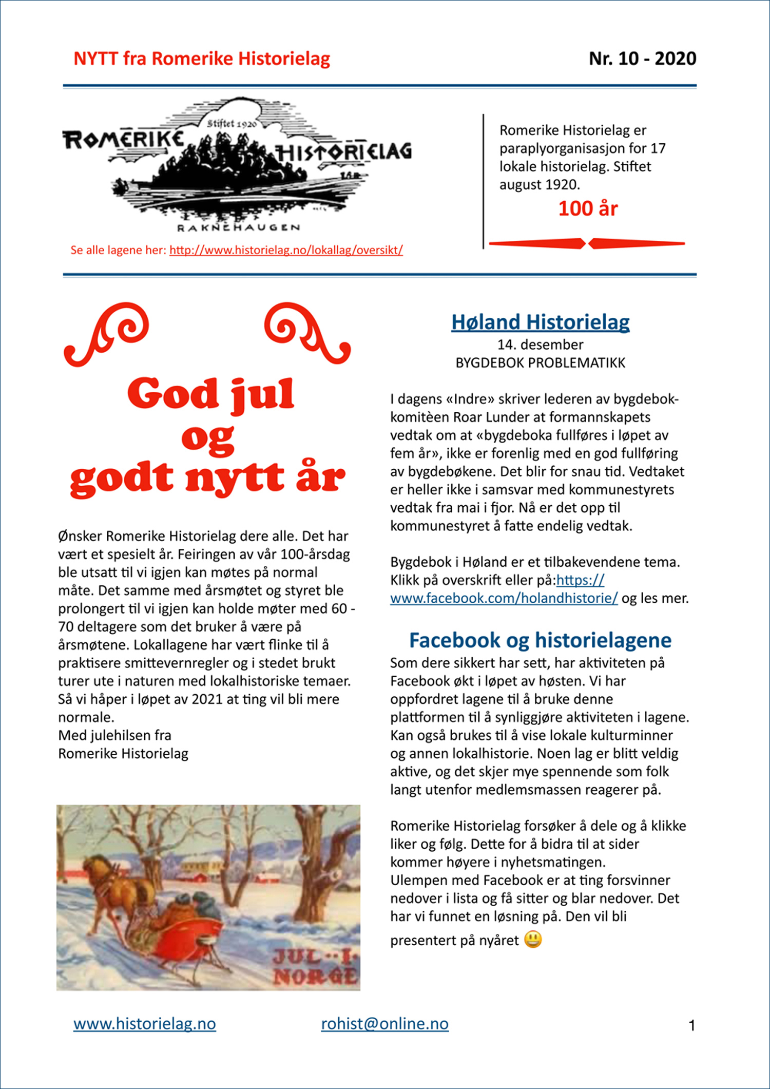«NYTT fra Romerike Historielag» nr. 10 – 2020 🎄🌟