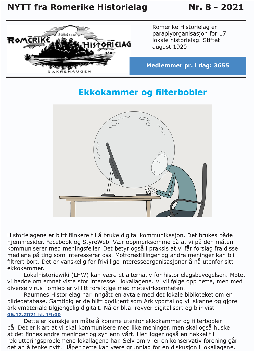 «NYTT fra Romerike Historielag» nr. 8 - 2021
