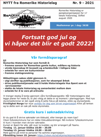 «NYTT fra Romerike Historielag» nr. 9 - 2021
