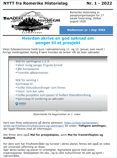 «NYTT fra Romerike Historielag» nr. 1 - 2022