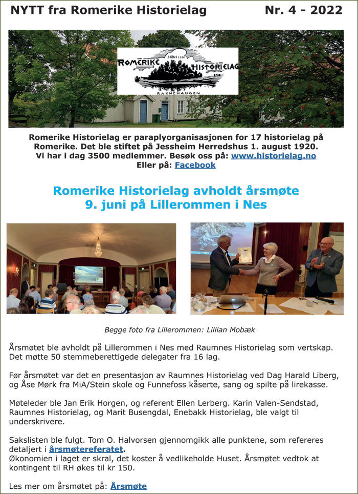 «NYTT fra Romerike Historielag» nr. 4 - 2022