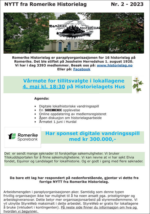 «NYTT fra Romerike Historielag» nr. 2- 2023