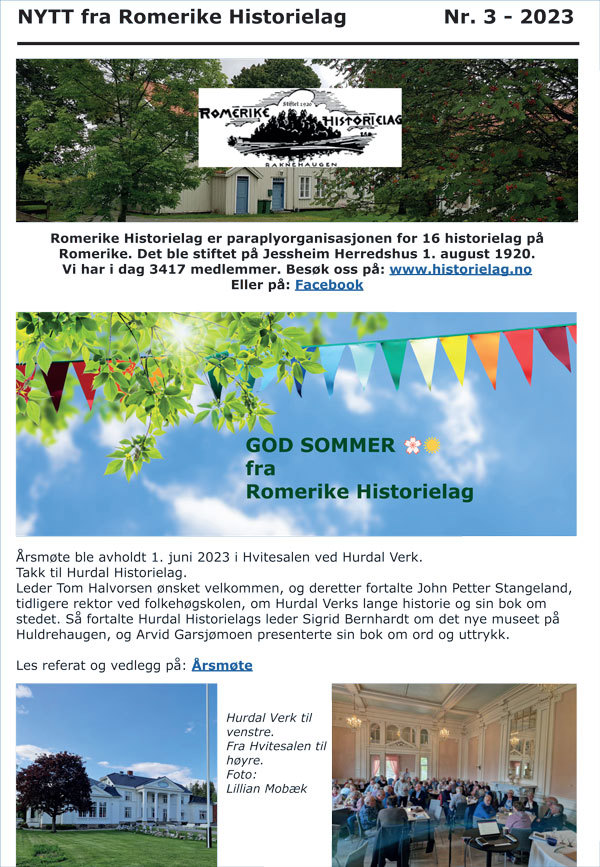 «NYTT fra Romerike Historielag» nr. 3 - 2023