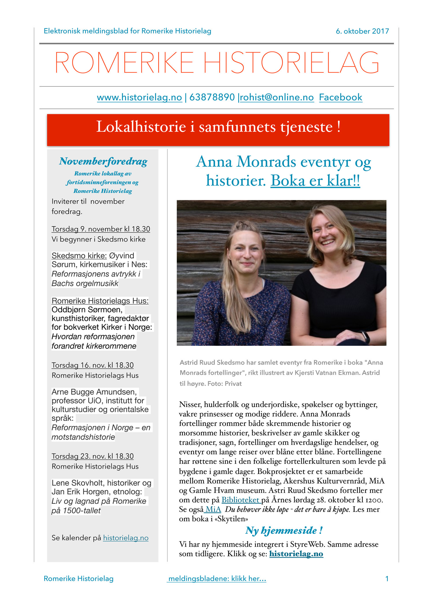 Romerike Historielags meldingsblad - okt. 2017