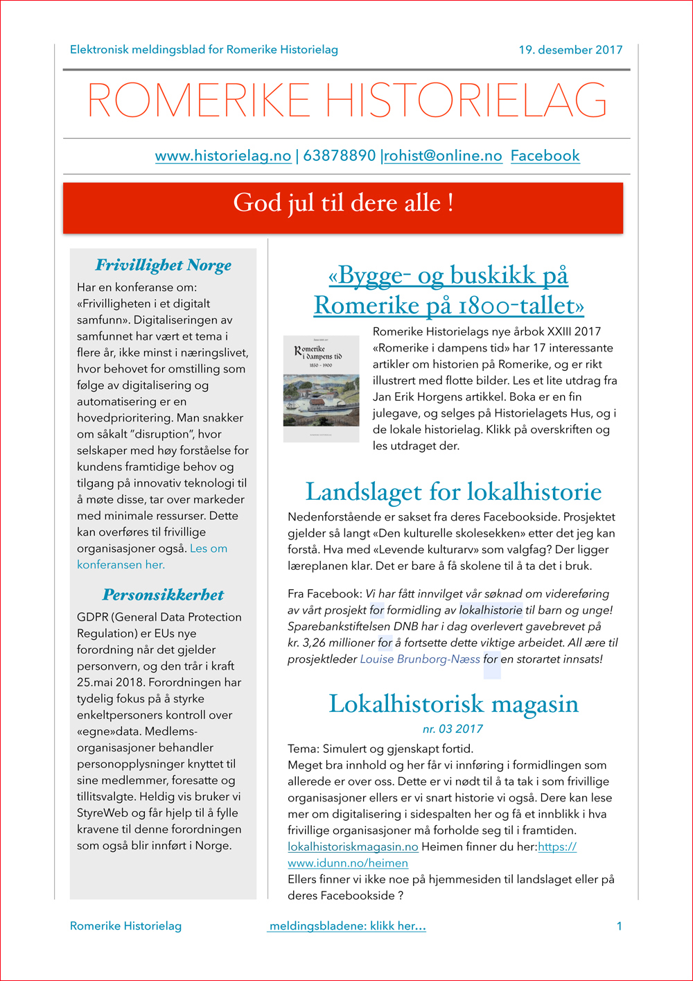 Romerike Historielags meldingsblad - des. 2017