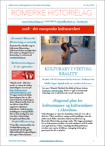 Romerike Historielags meldingsblad  - juli 2018