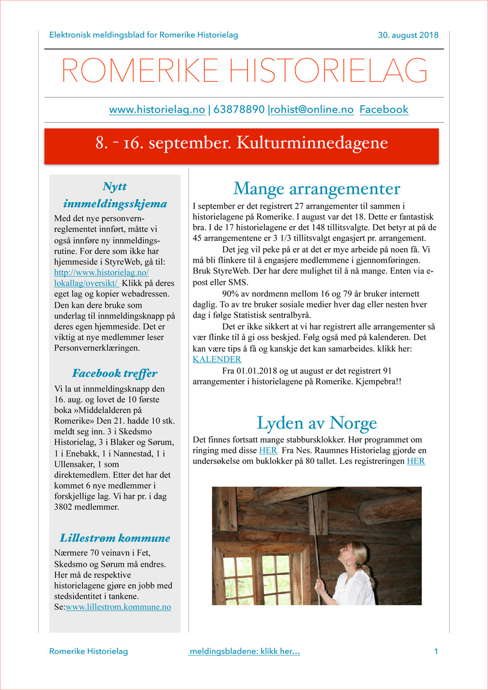 Romerike Historielags meldingsblad - aug. 2018