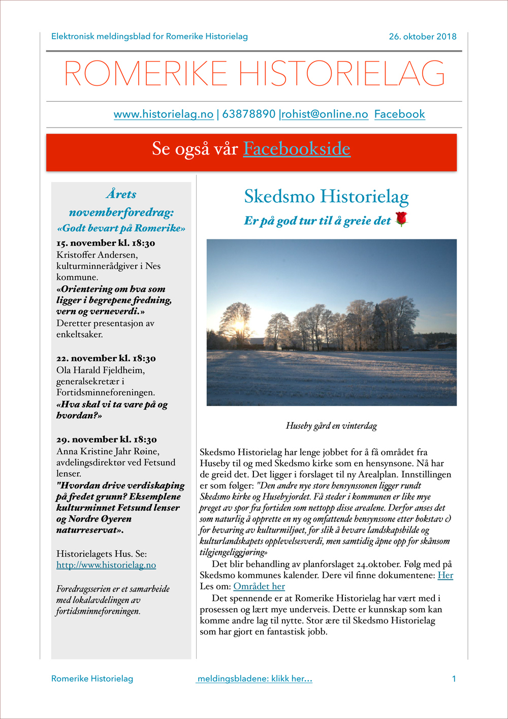 Romerike Historielags meldingsblad - nov. 2018