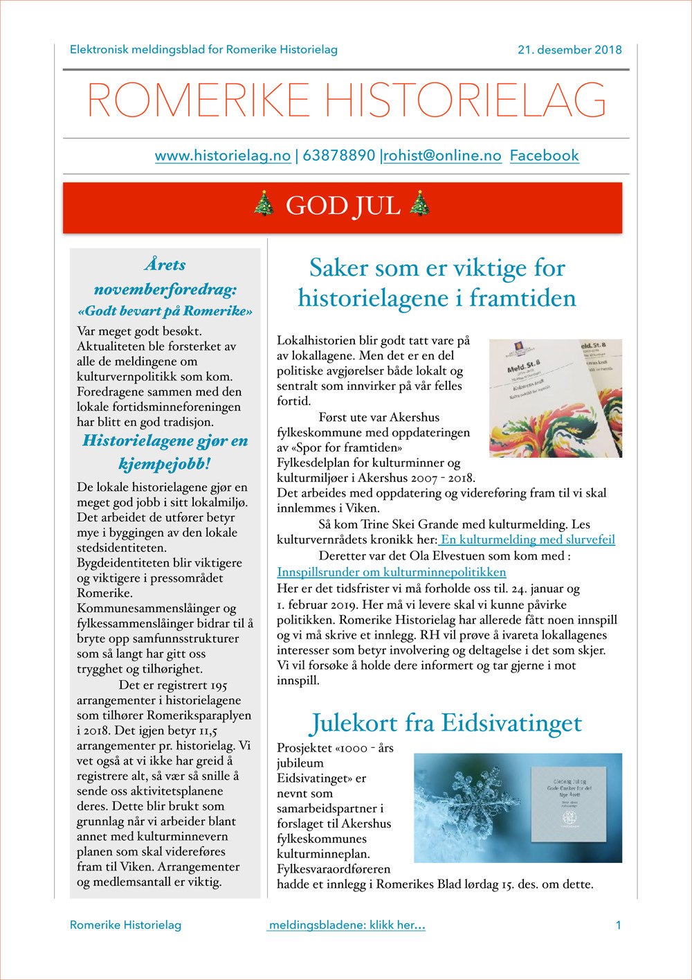 Romerike Historielags meldingsblad - des. 2018 